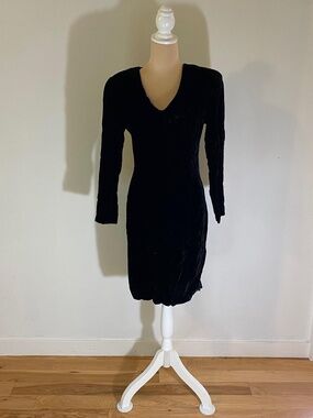 Vintage Brass Plum Black Crushed Velvet Sheath Dress Size 11